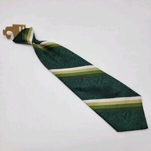 Vintage Montgomery Ward Clip On Tie Green Striped Pattern Polyester Necktie NEW‎